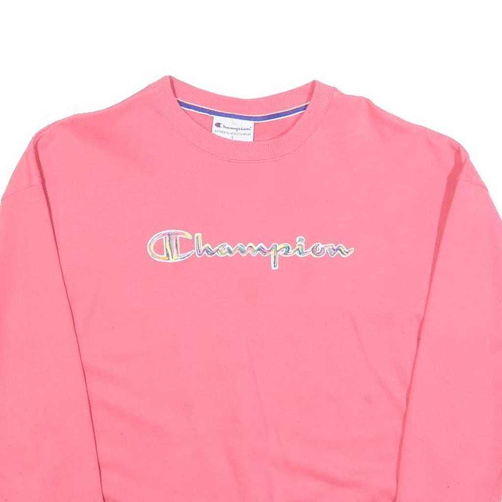 CHAMPION Womens Pink Sweatshirt Crew Neck S Cotton Blend Logo Casual Pullover