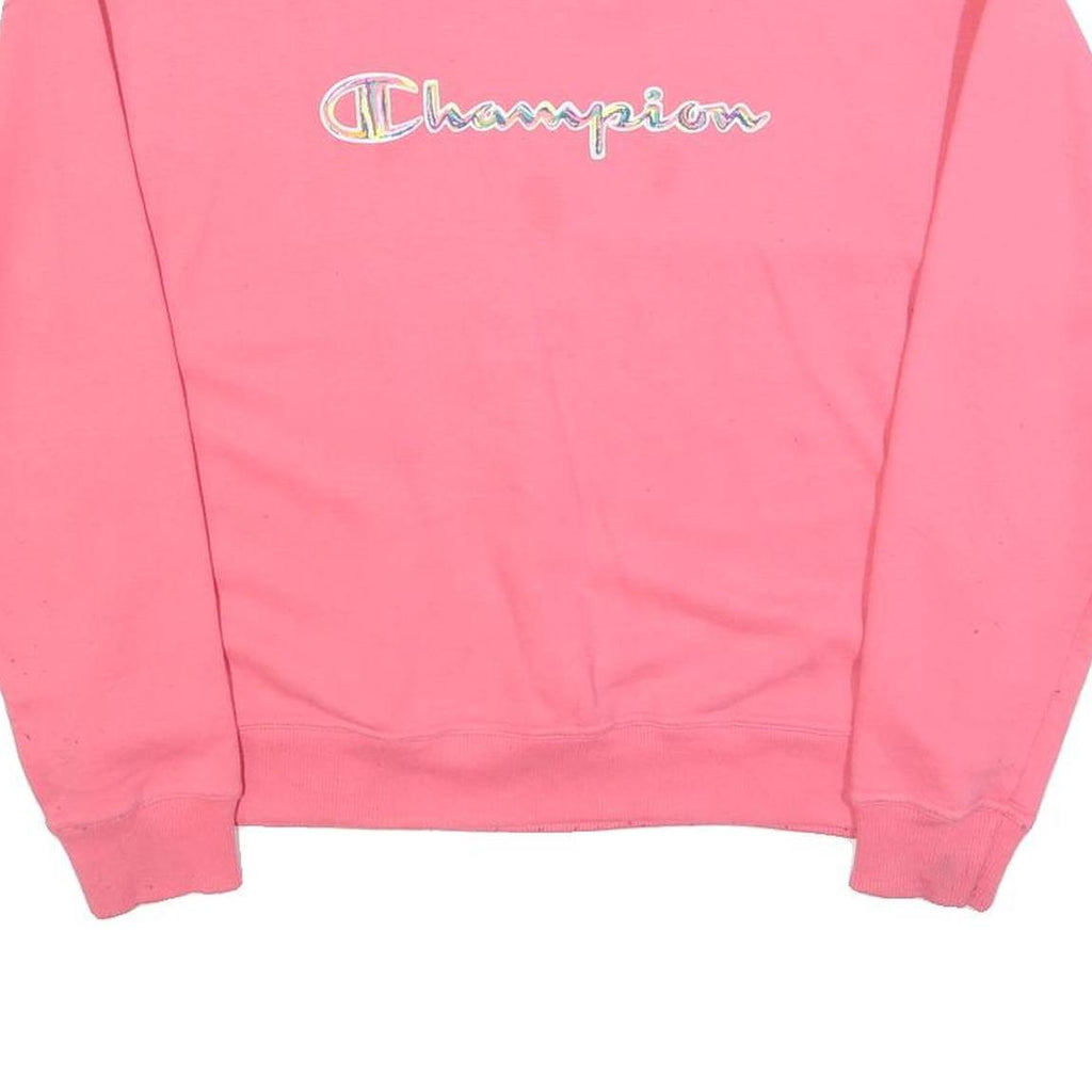 CHAMPION Womens Pink Sweatshirt Crew Neck S Cotton Blend Logo Casual Pullover