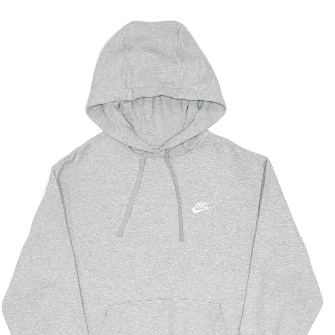 NIKE Mens Grey Pullover Hoodie M Cotton Blend Drawstring Sweatshirt