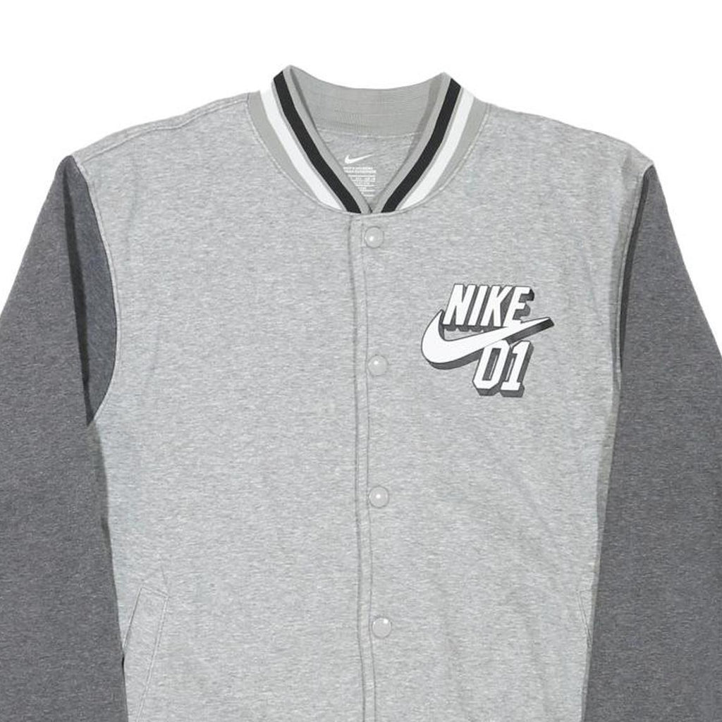 NIKE Boys Grey & Dark Grey Varsity Jacket XL Cotton Blend Button Bomber Plain