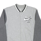 NIKE Boys Grey & Dark Grey Varsity Jacket XL Cotton Blend Button Bomber Plain