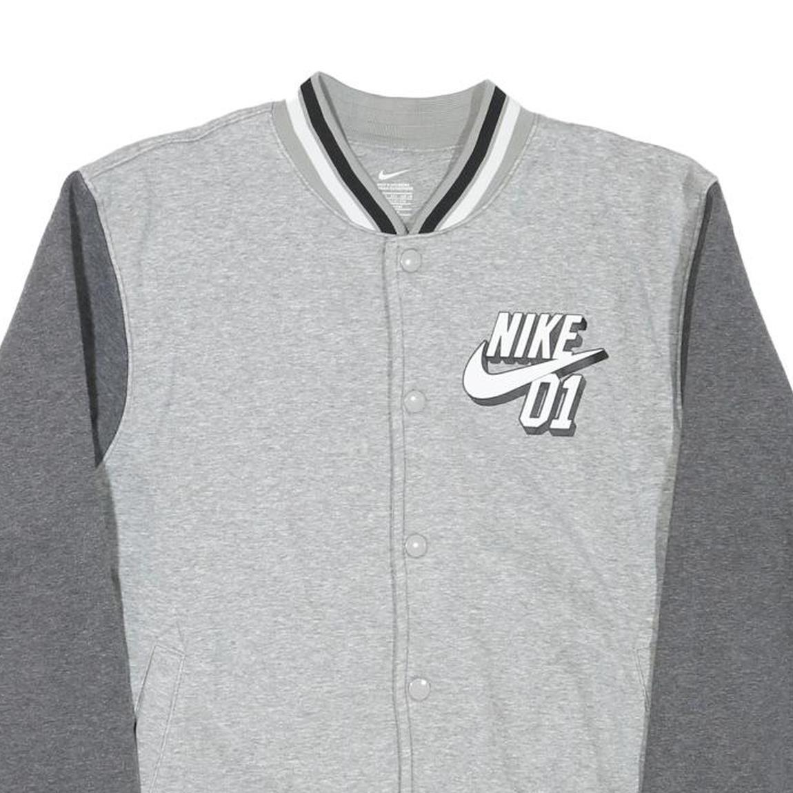 NIKE Boys Grey & Dark Grey Varsity Jacket XL Cotton Blend Button Bomber Plain