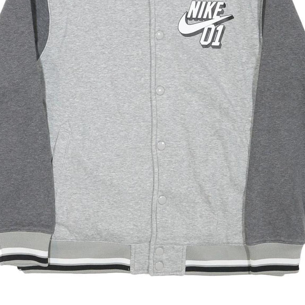 NIKE Boys Grey & Dark Grey Varsity Jacket XL Cotton Blend Button Bomber Plain