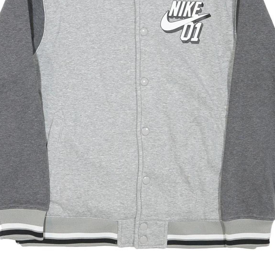 NIKE Boys Grey & Dark Grey Varsity Jacket XL Cotton Blend Button Bomber Plain