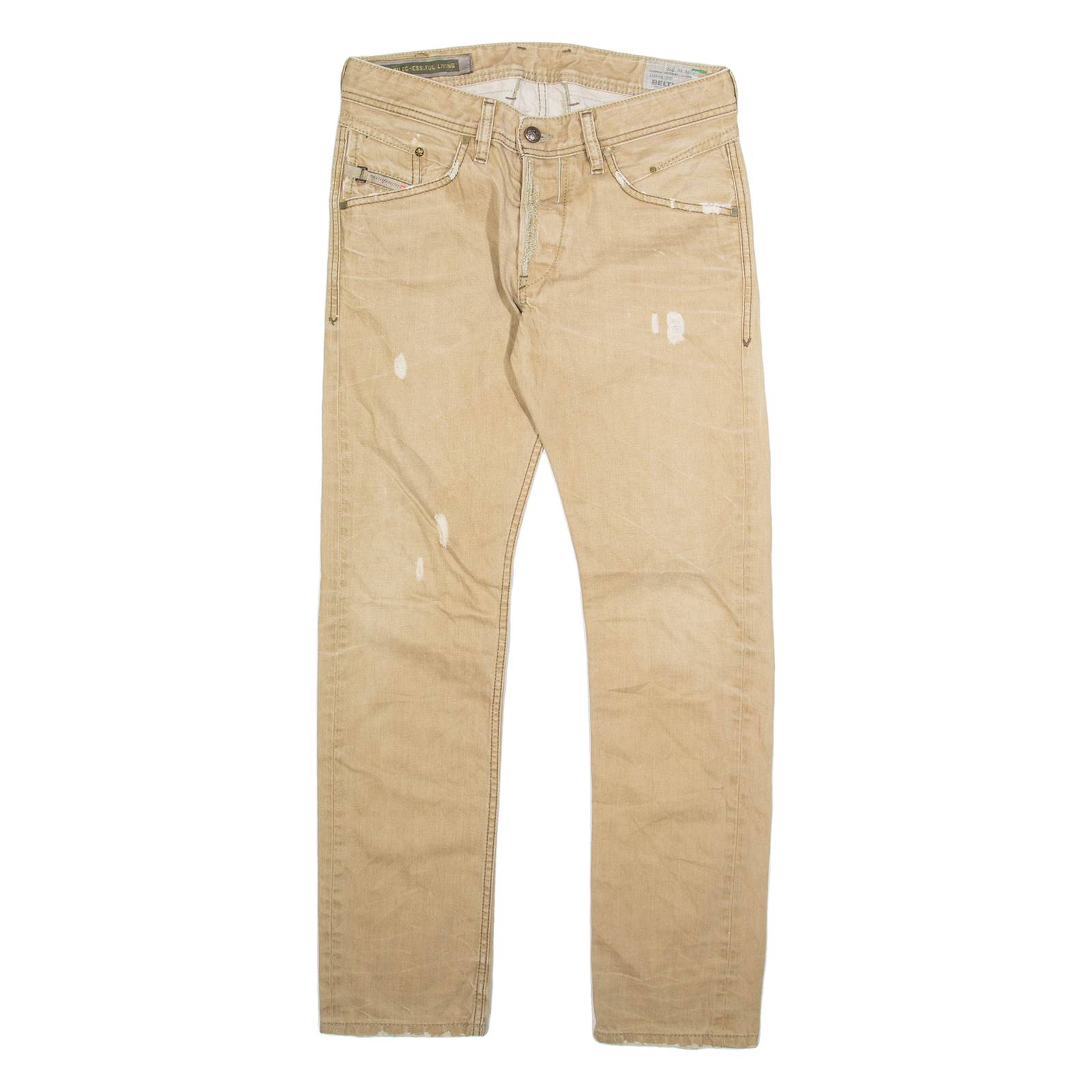 DIESEL Distressed Pleather Womens Jeans Beige Slim Straight W28 L30