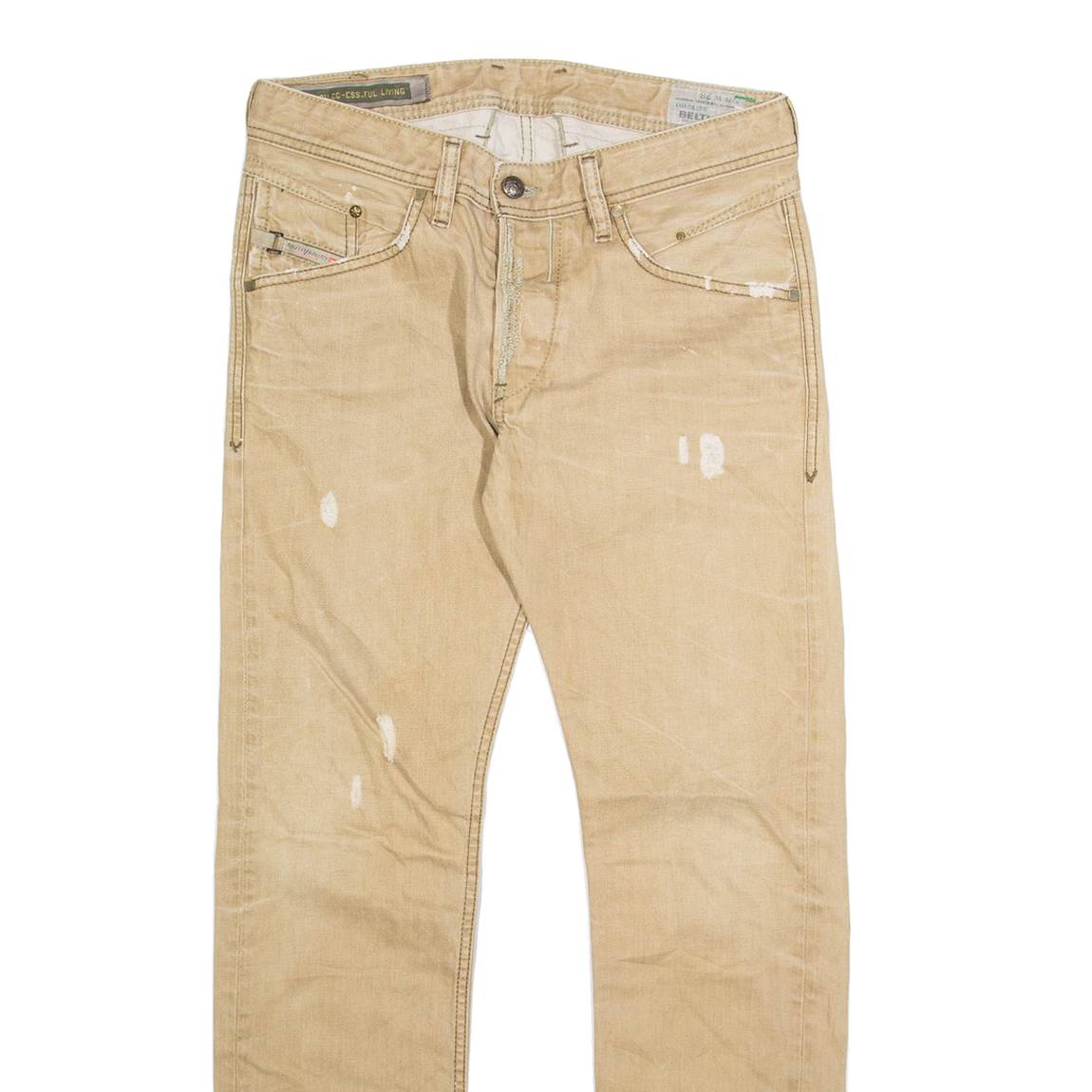 DIESEL Distressed Pleather Womens Jeans Beige Slim Straight W28 L30