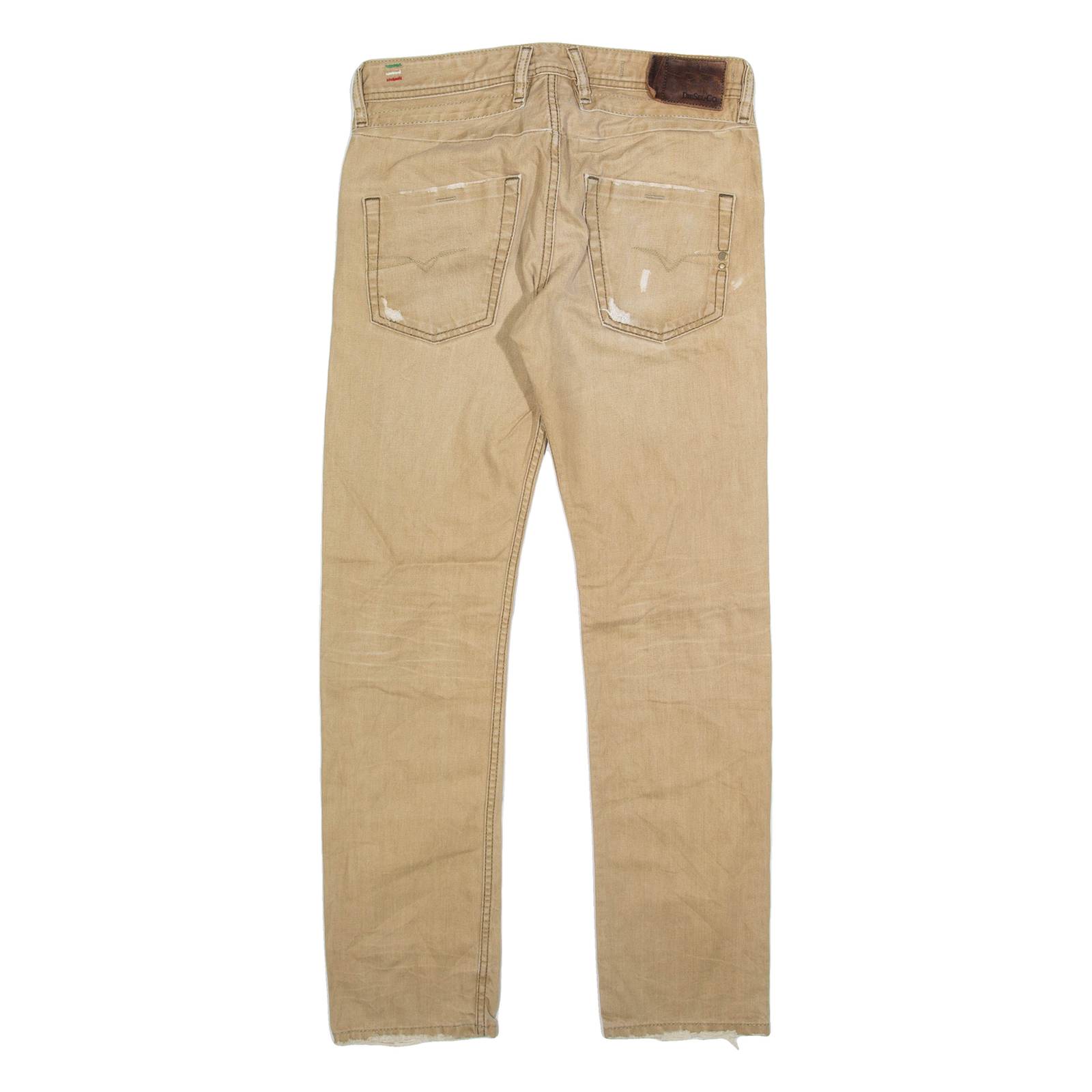 DIESEL Distressed Pleather Womens Jeans Beige Slim Straight W28 L30
