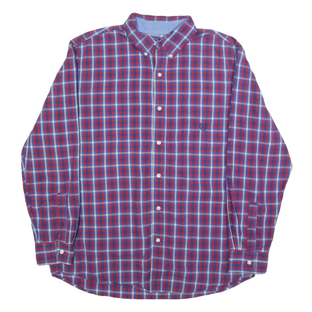 CHAPS Mens Red & Blue Checked Shirt L Button Down Cotton Blend Casual Long