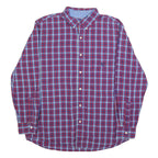 CHAPS Mens Red & Blue Checked Shirt L Button Down Cotton Blend Casual Long