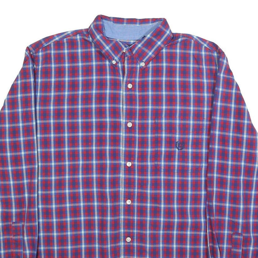 CHAPS Mens Red & Blue Checked Shirt L Button Down Cotton Blend Casual Long