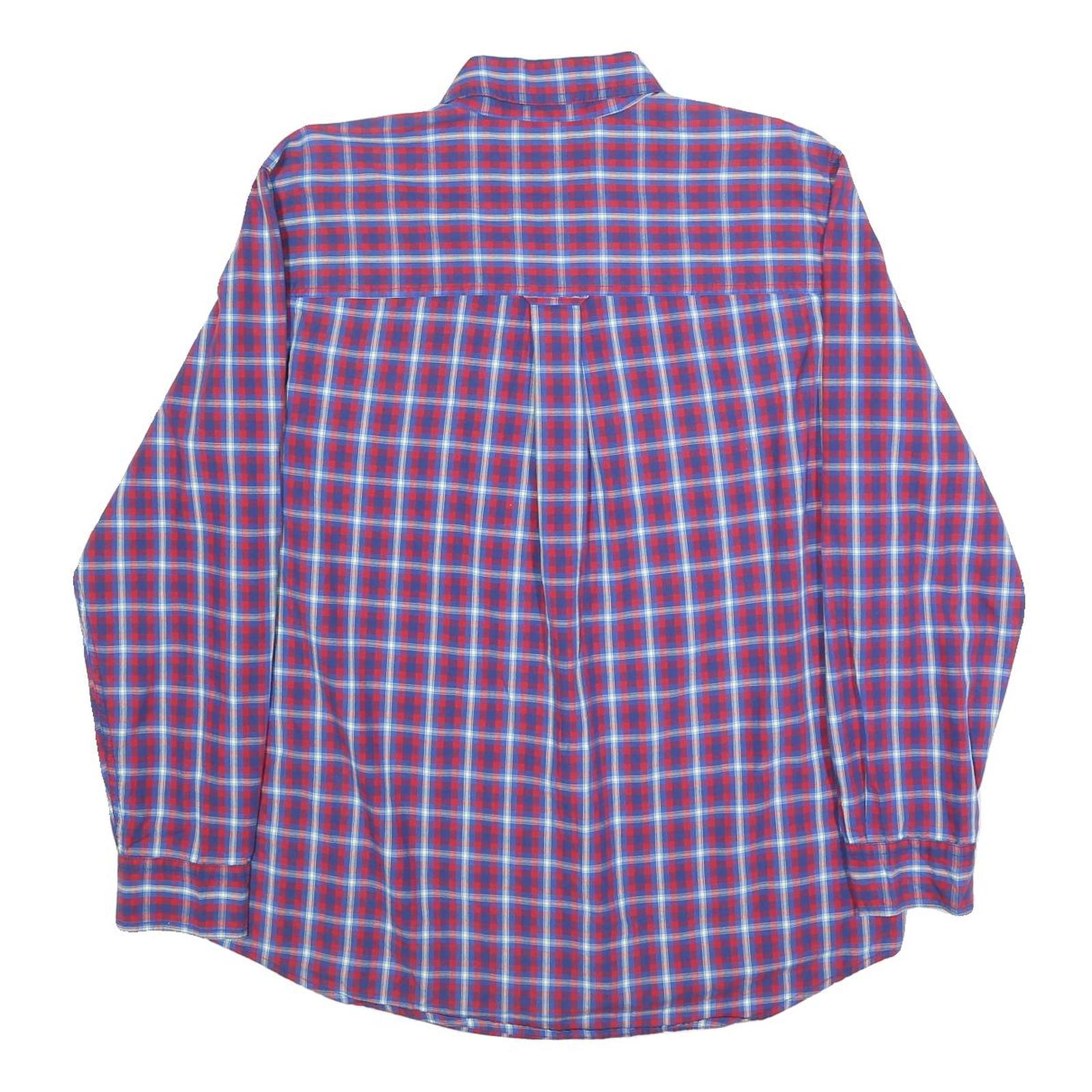 CHAPS Mens Red & Blue Checked Shirt L Button Down Cotton Blend Casual Long