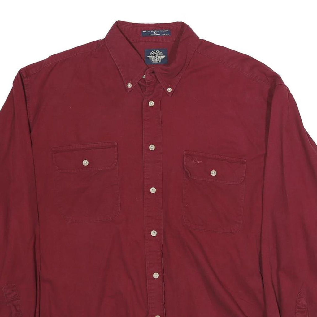 DOCKERS Mens Maroon Cotton Shirt L Button Down Collar Long Sleeve Casual