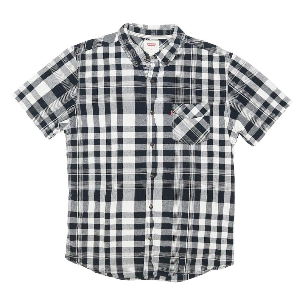 LEVI'S Mens Black & White Check Shirt M Classic Button Down Cotton Linen Blend