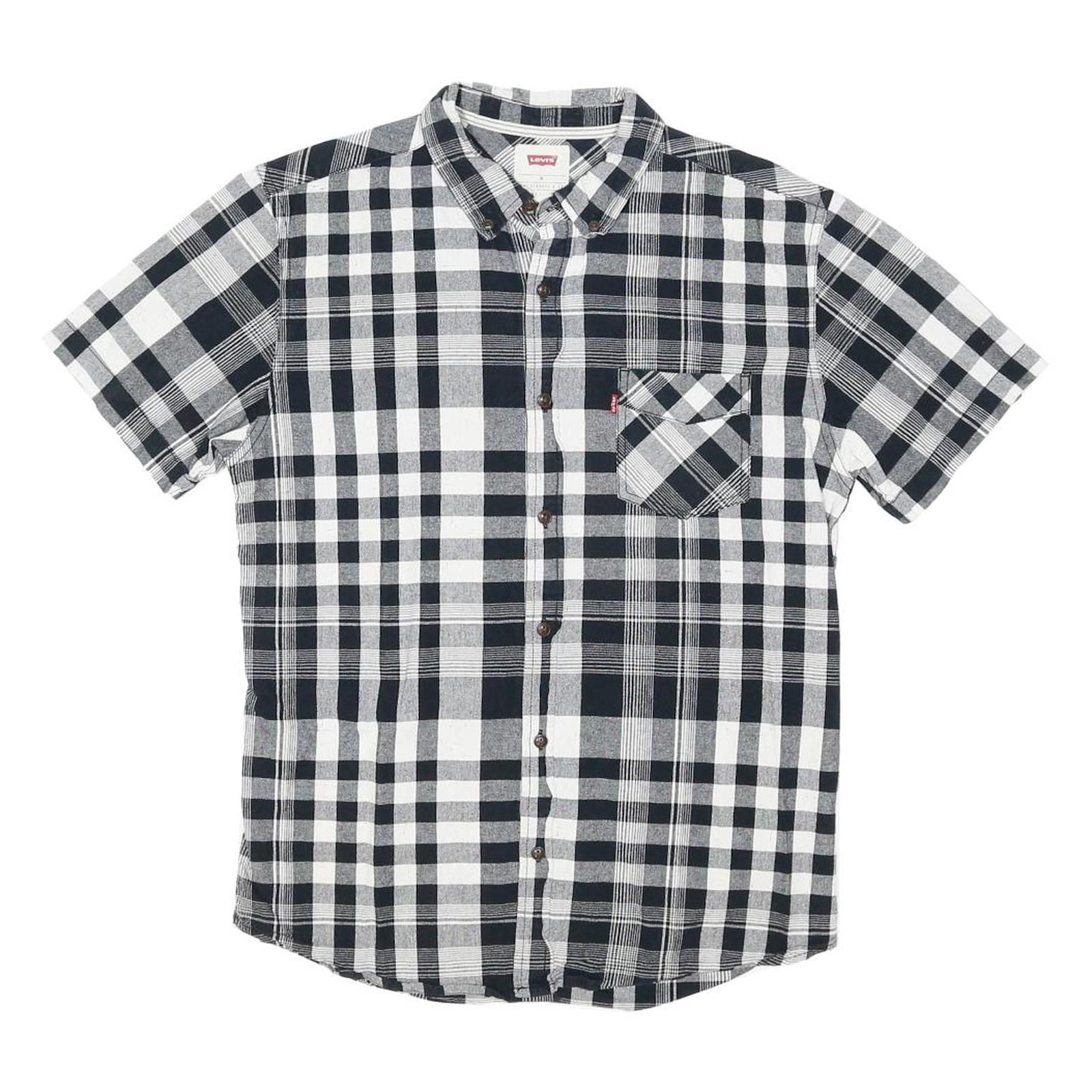 LEVI'S Mens Black & White Check Shirt M Classic Button Down Cotton Linen Blend