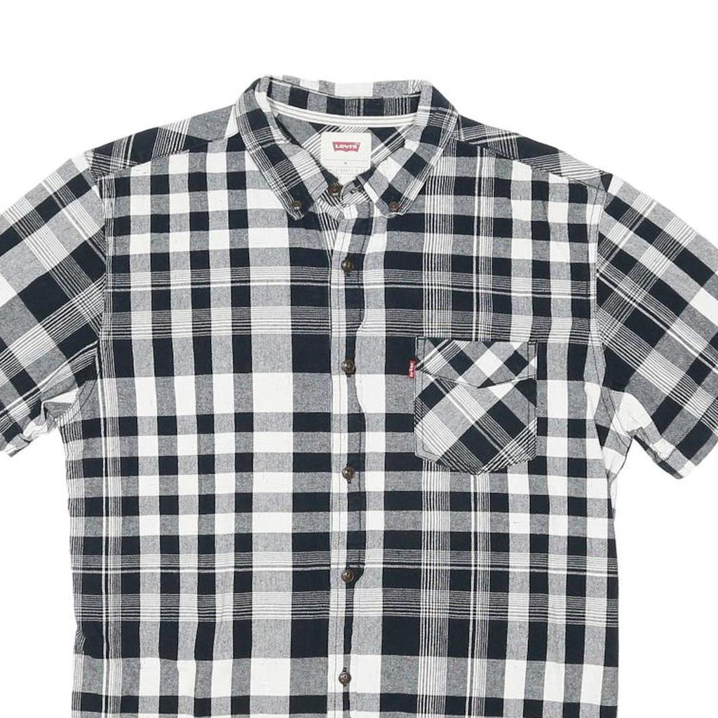 LEVI'S Mens Black & White Check Shirt M Classic Button Down Cotton Linen Blend