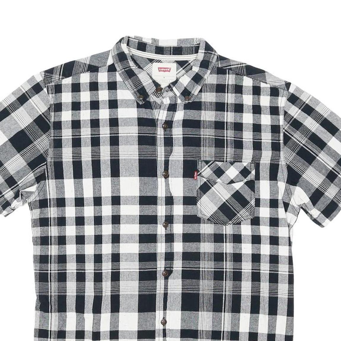 LEVI'S Mens Black & White Check Shirt M Classic Button Down Cotton Linen Blend