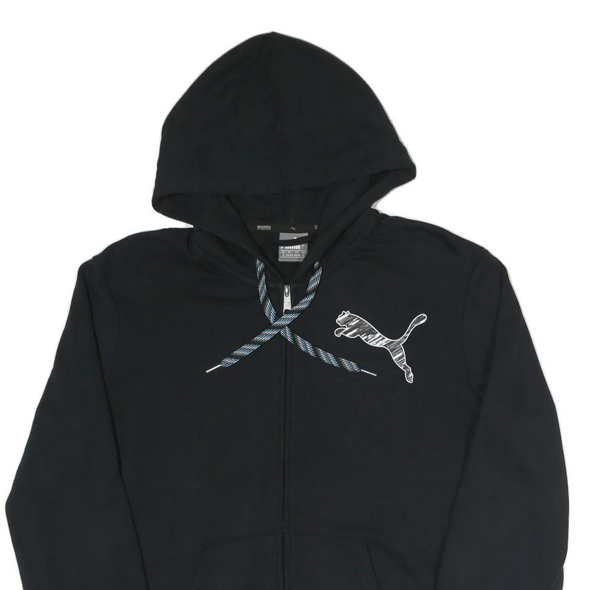 PUMA Mens Black Cotton Blend Full Zip Hoodie S With Logo Graphic