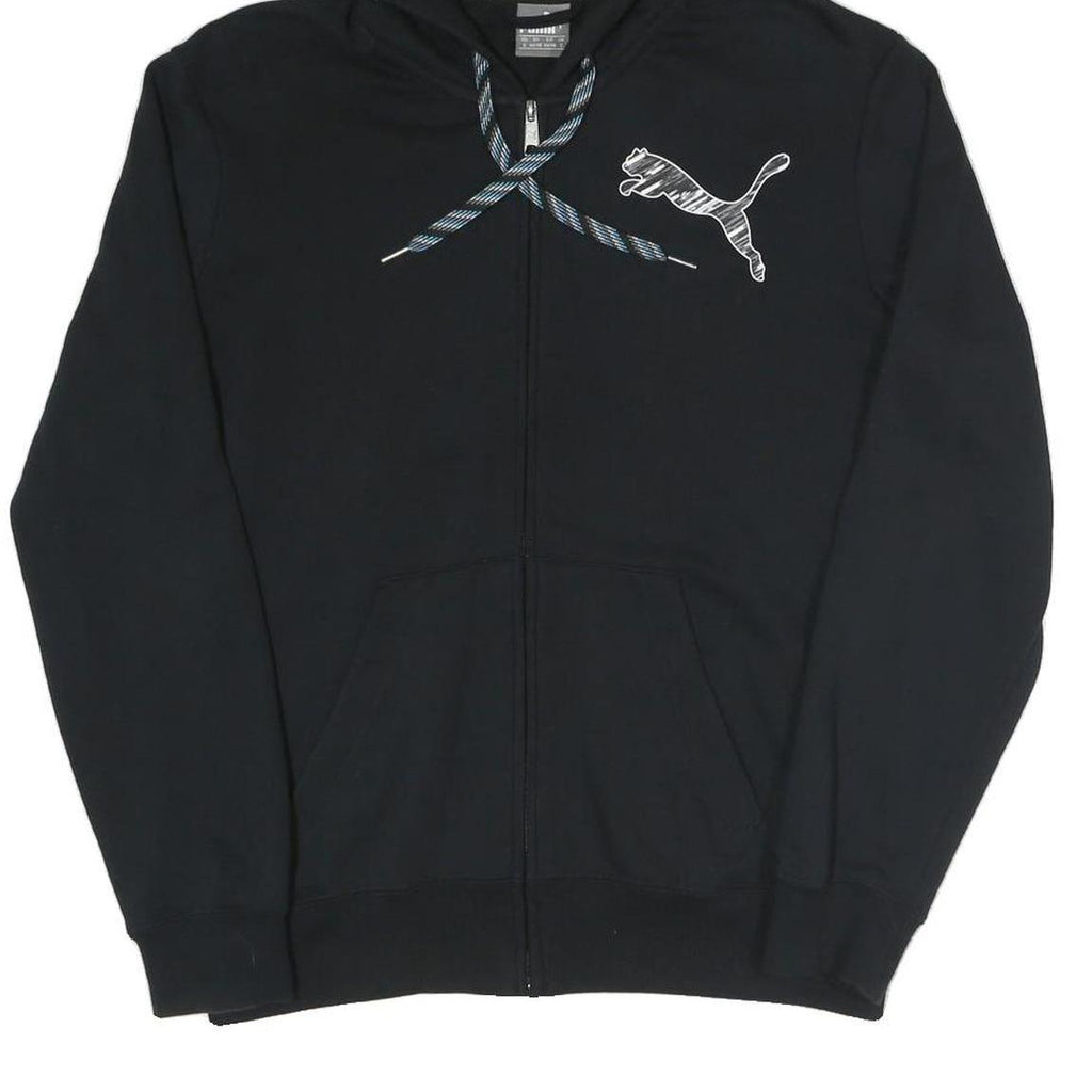 PUMA Mens Black Cotton Blend Full Zip Hoodie S With Logo Graphic