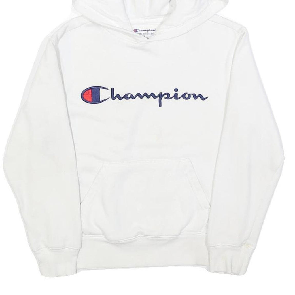 CHAMPION Womens White Hoodie S Classic Logo Pullover Hooded Sweatshirt