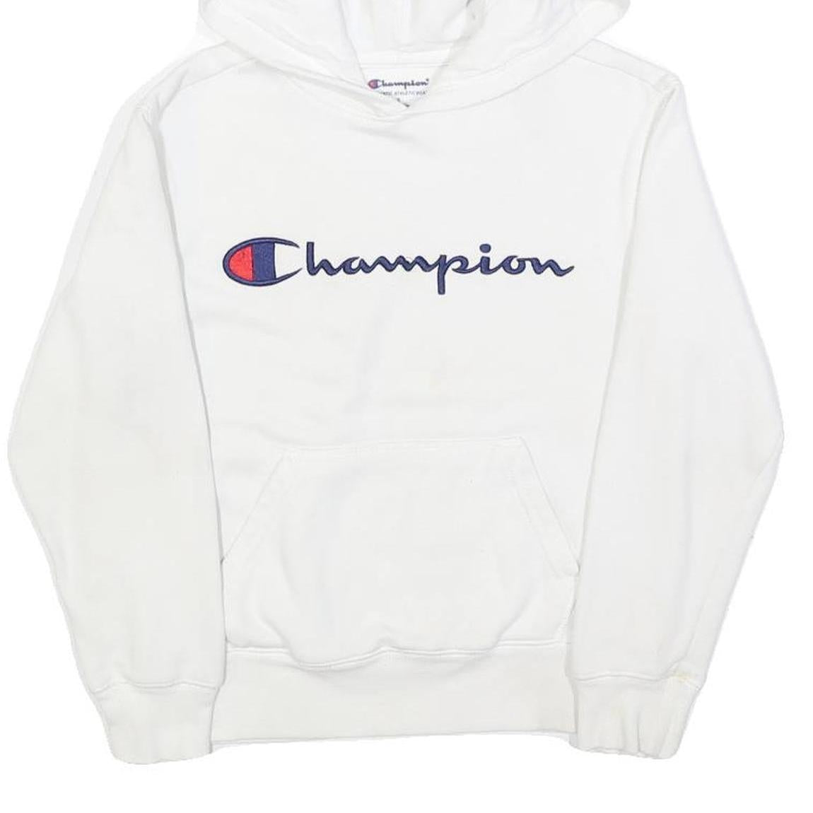 CHAMPION Womens White Hoodie S Classic Logo Pullover Hooded Sweatshirt