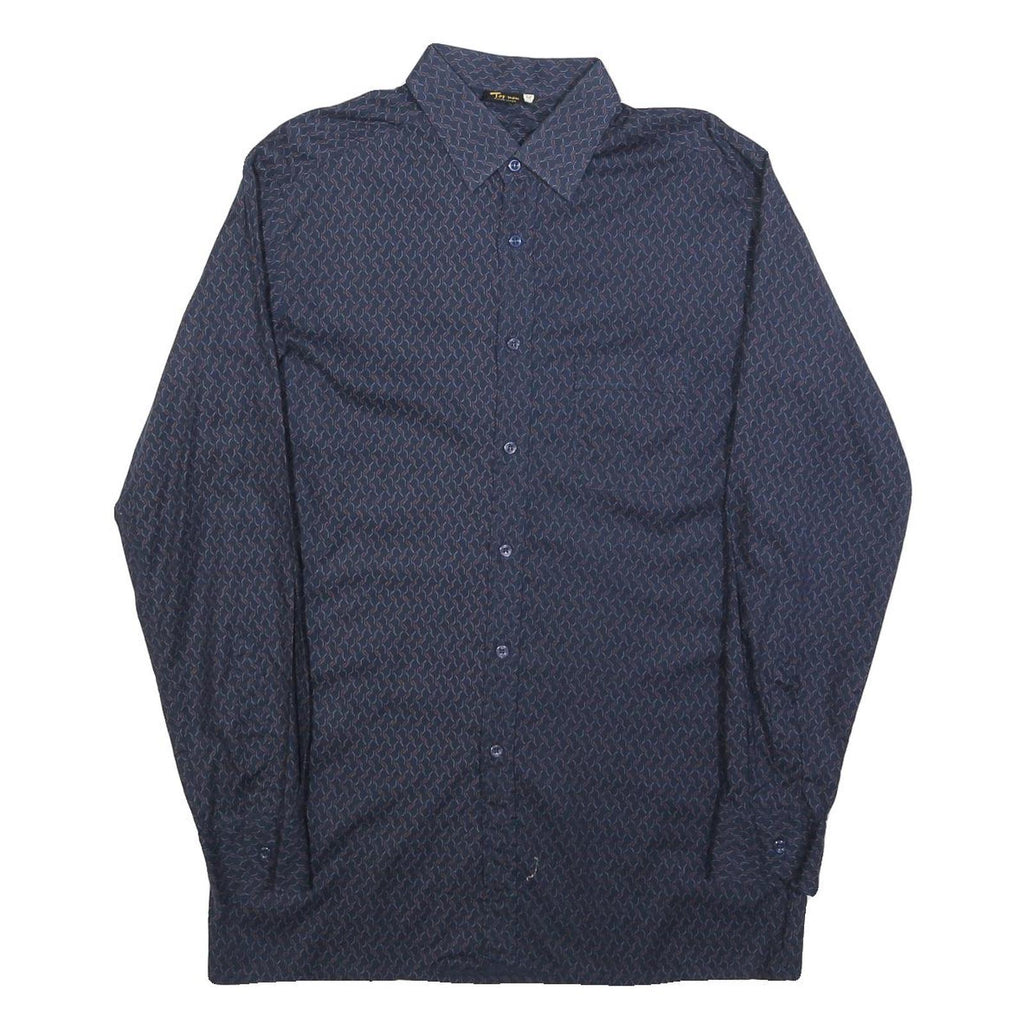 TOP MEN Mens Blue Patterned Shirt M Button Long Sleeve Stylish Casual