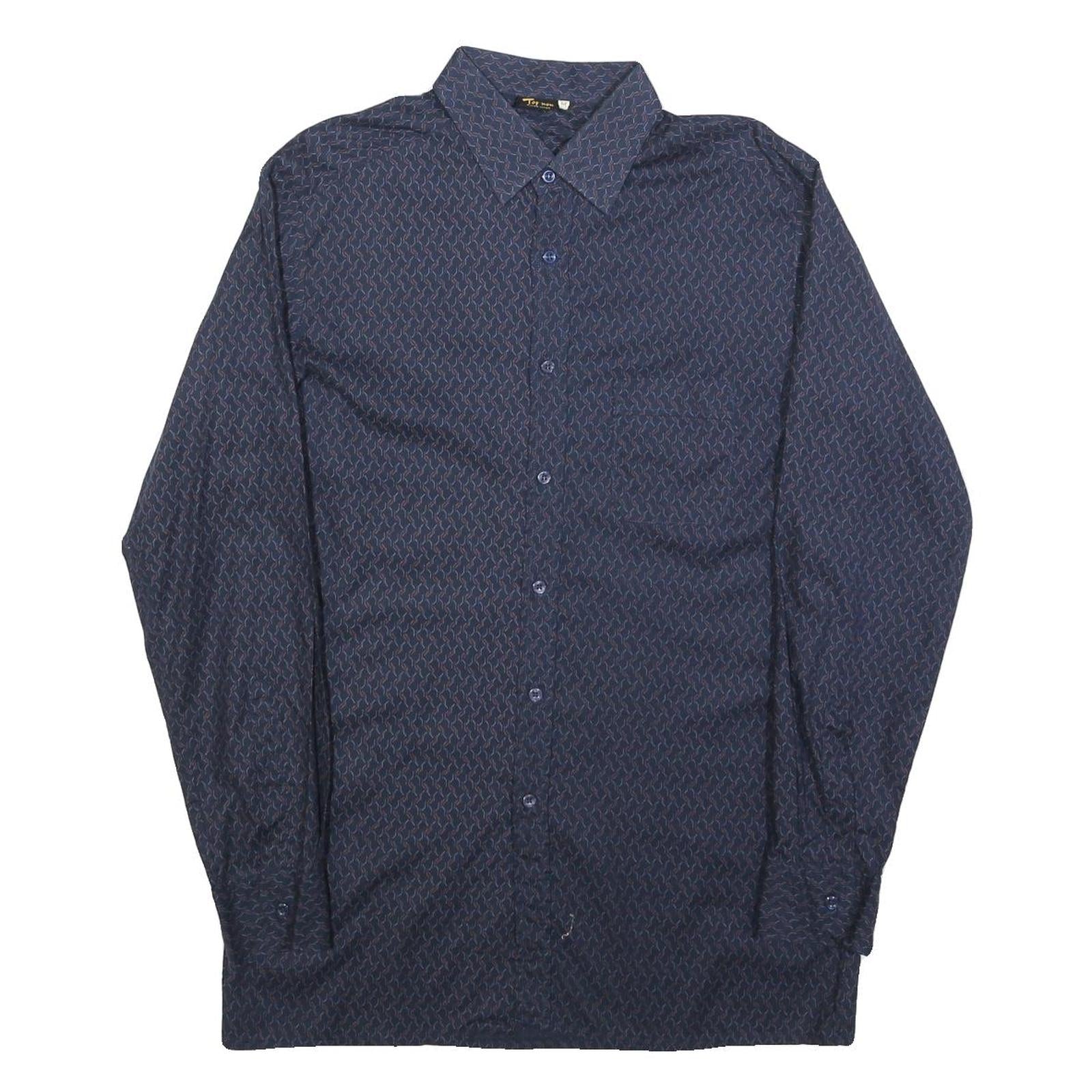 TOP MEN Mens Blue Patterned Shirt M Button Long Sleeve Stylish Casual