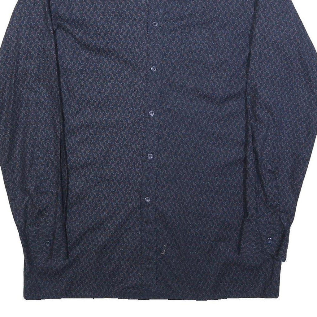 TOP MEN Mens Blue Patterned Shirt M Button Long Sleeve Stylish Casual