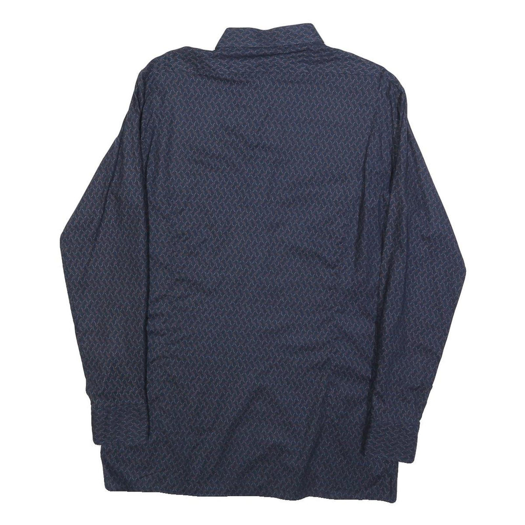 TOP MEN Mens Blue Patterned Shirt M Button Long Sleeve Stylish Casual