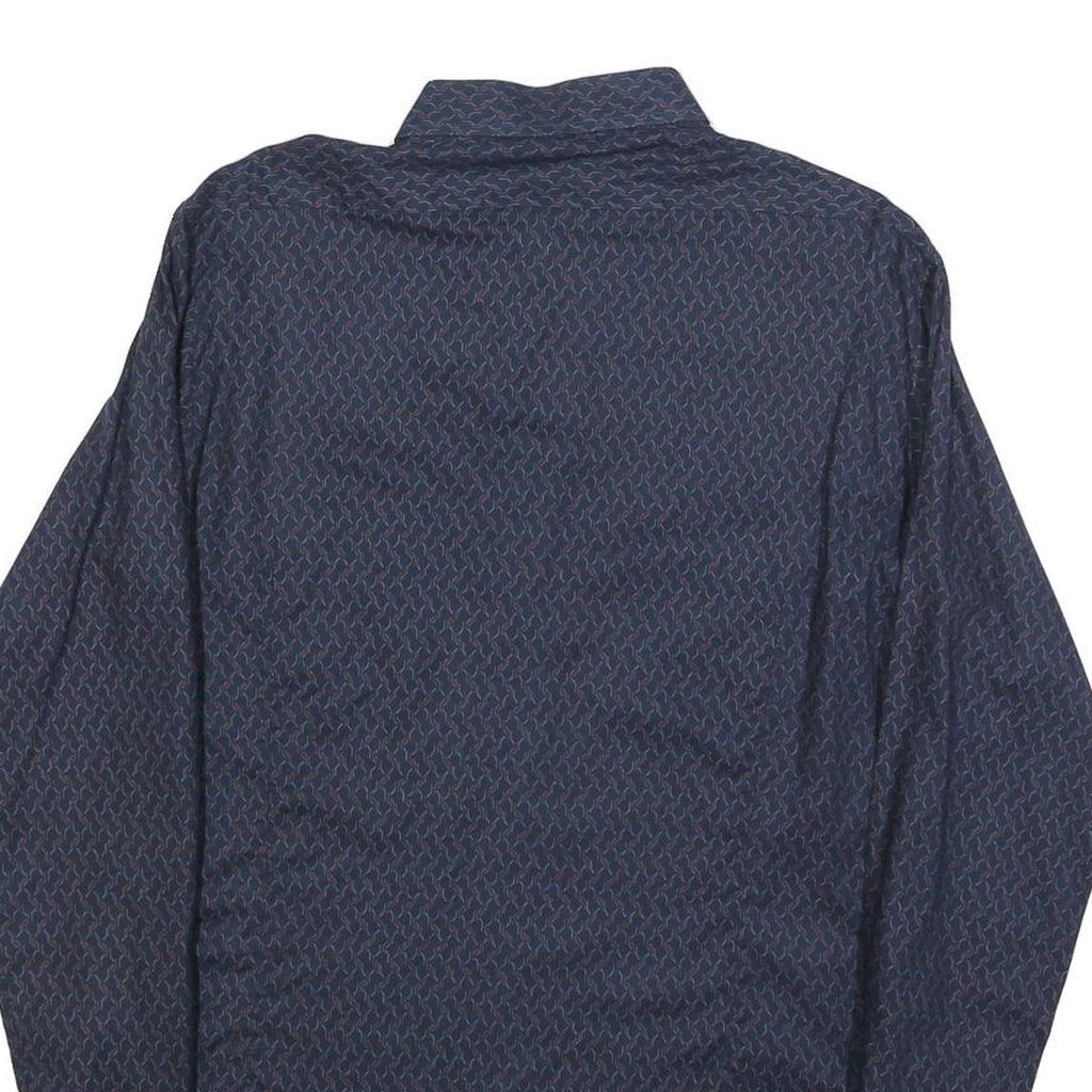 TOP MEN Mens Blue Patterned Shirt M Button Long Sleeve Stylish Casual