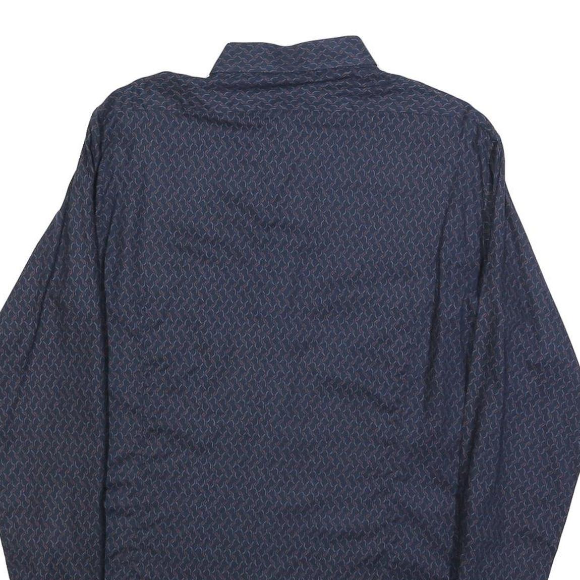 TOP MEN Mens Blue Patterned Shirt M Button Long Sleeve Stylish Casual