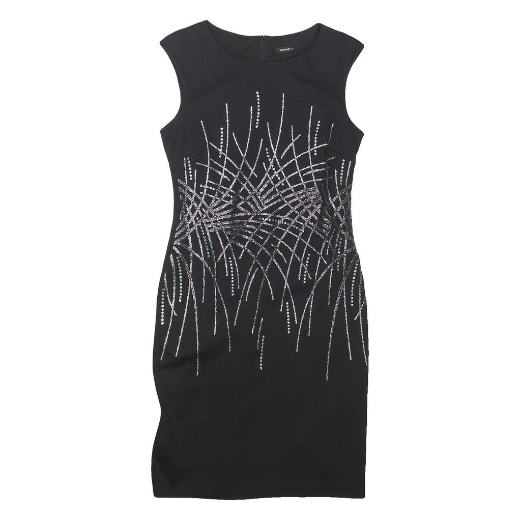 ROMAN Womens Black Bodycon Polyester Blend Sleeveless Knee Length UK 12