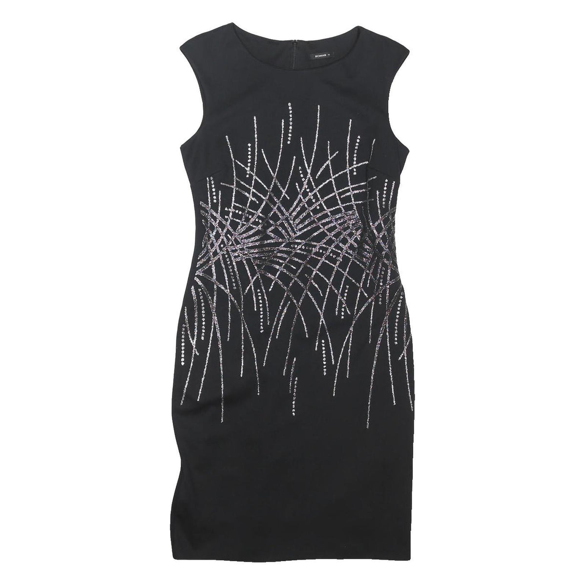 ROMAN Womens Black Bodycon Polyester Blend Sleeveless Knee Length UK 12