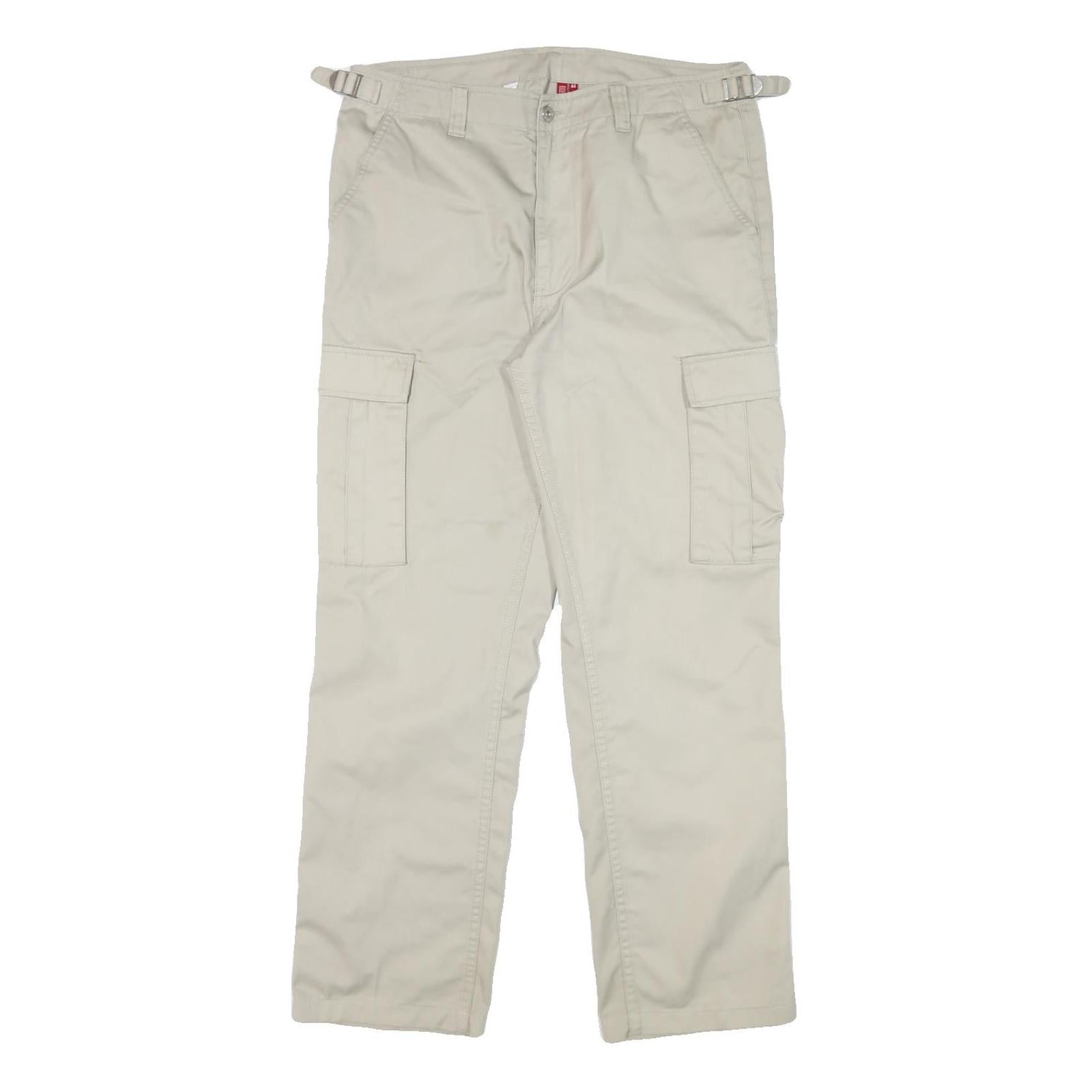 TEDDYS Mens Regular Beige Cotton Blend Trousers W34 L30 Cargo Pockets Zip