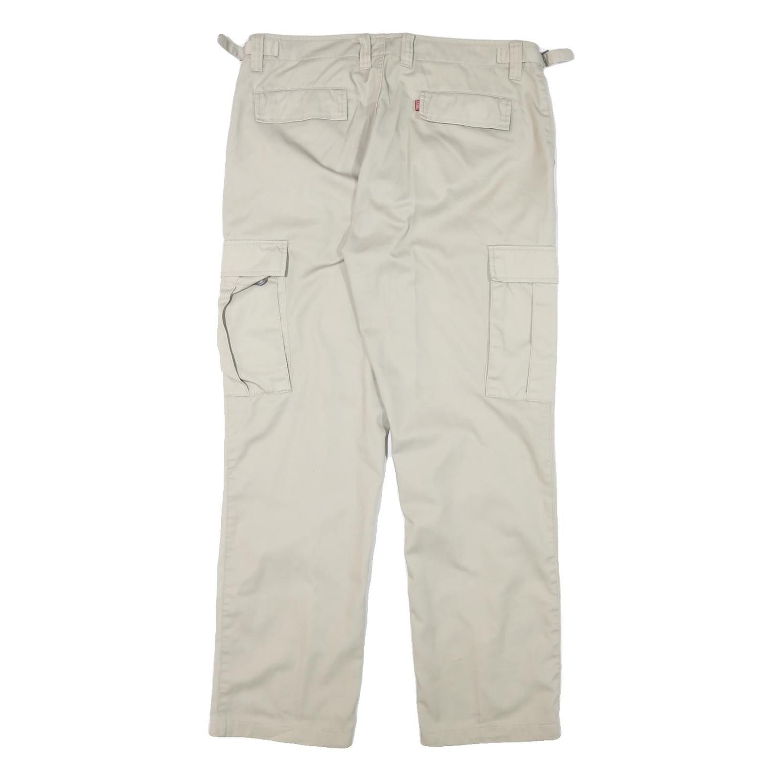 TEDDYS Mens Regular Beige Cotton Blend Trousers W34 L30 Cargo Pockets Zip