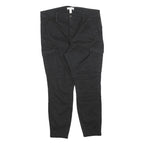 H&M Womens Black Cotton Blend Slim Tapered Trousers W34 L26 Cargo Style Zip