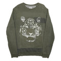 DIESEL Mens Green Cotton Blend Crew Neck M Tiger Graphic Sweatshirt