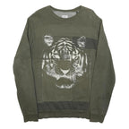DIESEL Mens Green Cotton Blend Crew Neck M Tiger Graphic Sweatshirt