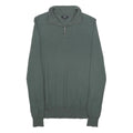 REISS Mens Green Jumper Plain 1/4 Zip Basic Knit S Wool Soft Fit