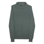 REISS Mens Green Jumper Plain 1/4 Zip Basic Knit S Wool Soft Fit