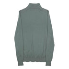 REISS Mens Green Jumper Plain 1/4 Zip Basic Knit S Wool Soft Fit
