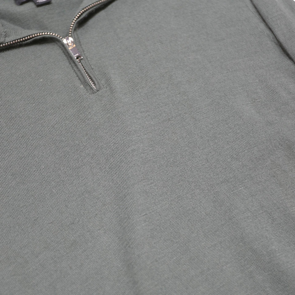 REISS Mens Green Jumper Plain 1/4 Zip Basic Knit S Wool Soft Fit