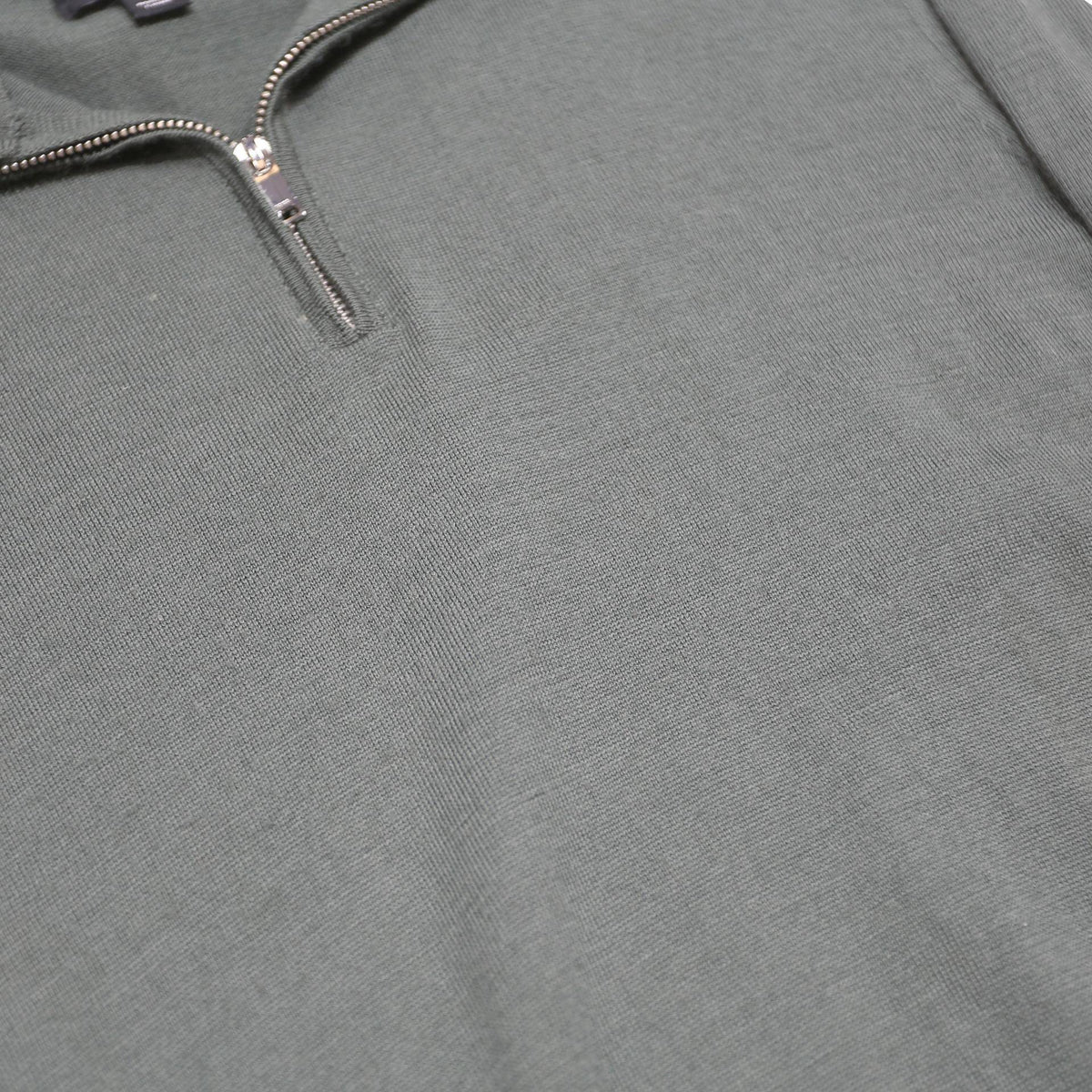 REISS Mens Green Jumper Plain 1/4 Zip Basic Knit S Wool Soft Fit