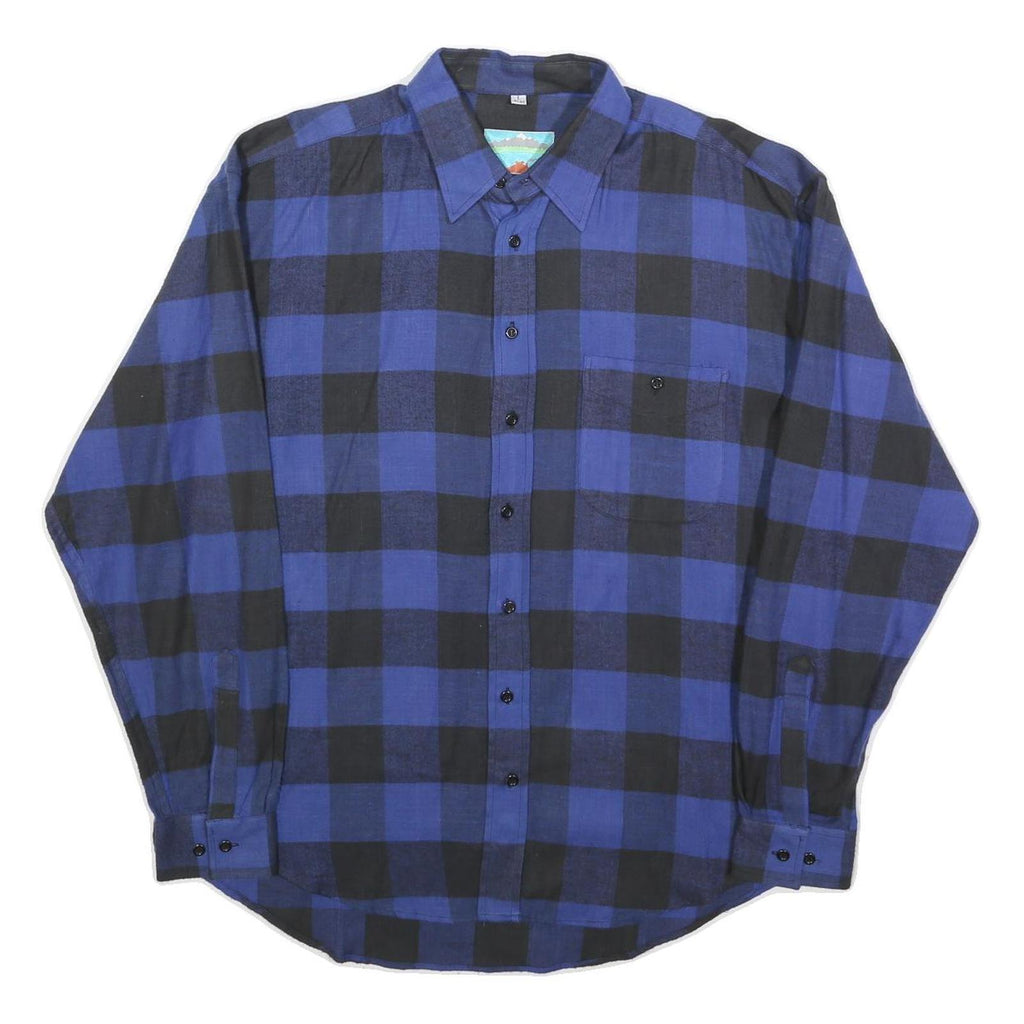 Mens Blue & Black Check Shirt L Long Sleeve Cotton Blend Casual