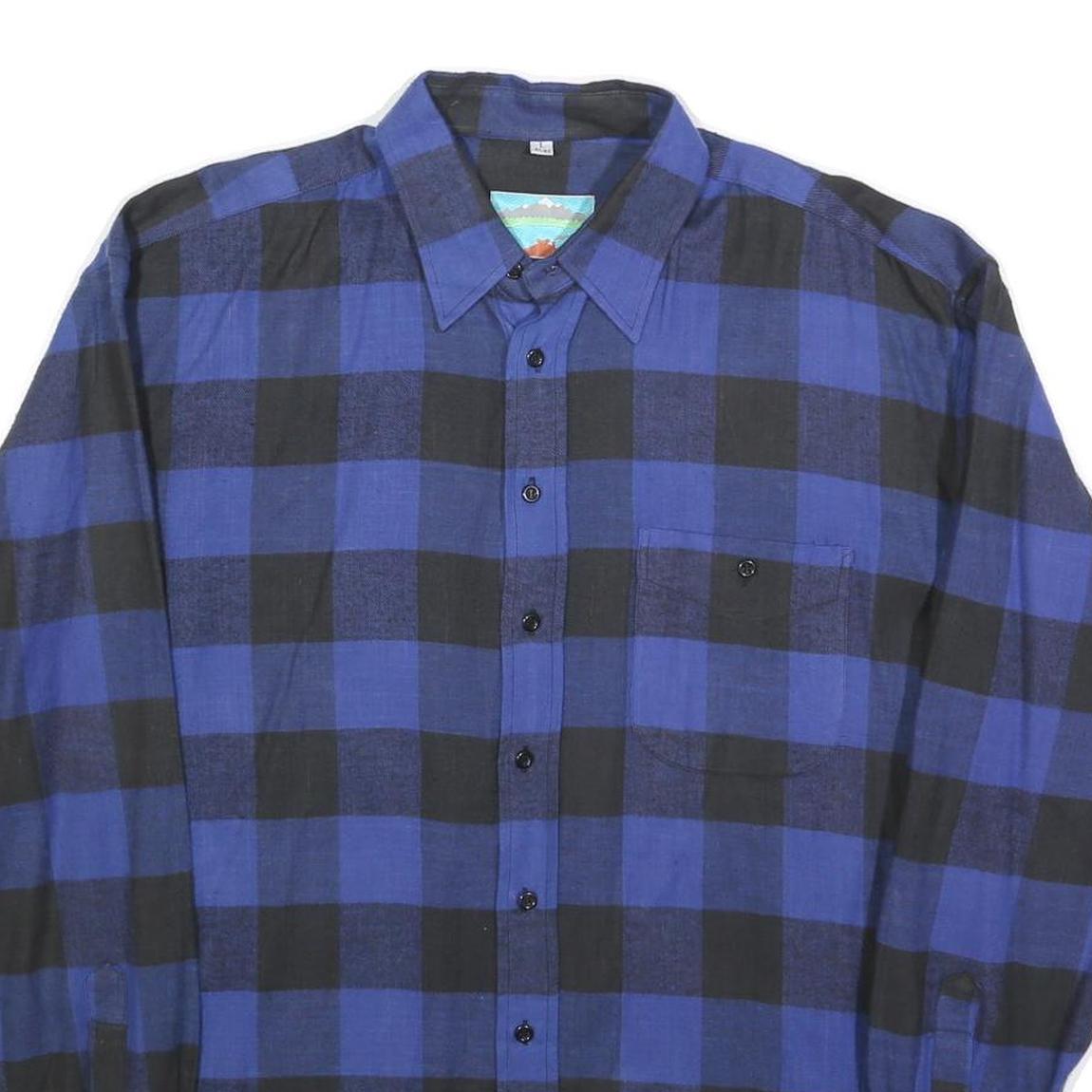 Mens Blue & Black Check Shirt L Long Sleeve Cotton Blend Casual