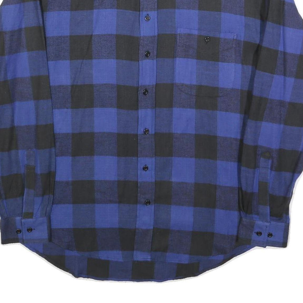 Mens Blue & Black Check Shirt L Long Sleeve Cotton Blend Casual