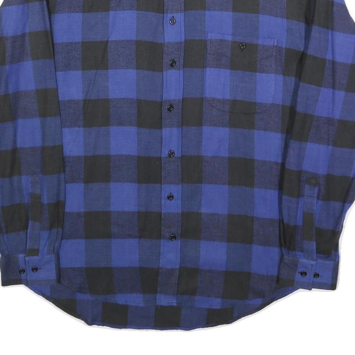 Mens Blue & Black Check Shirt L Long Sleeve Cotton Blend Casual