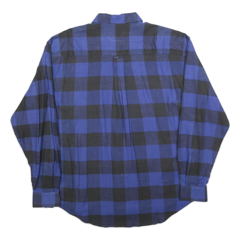 Mens Blue & Black Check Shirt L Long Sleeve Cotton Blend Casual