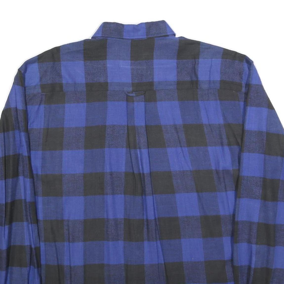 Mens Blue & Black Check Shirt L Long Sleeve Cotton Blend Casual