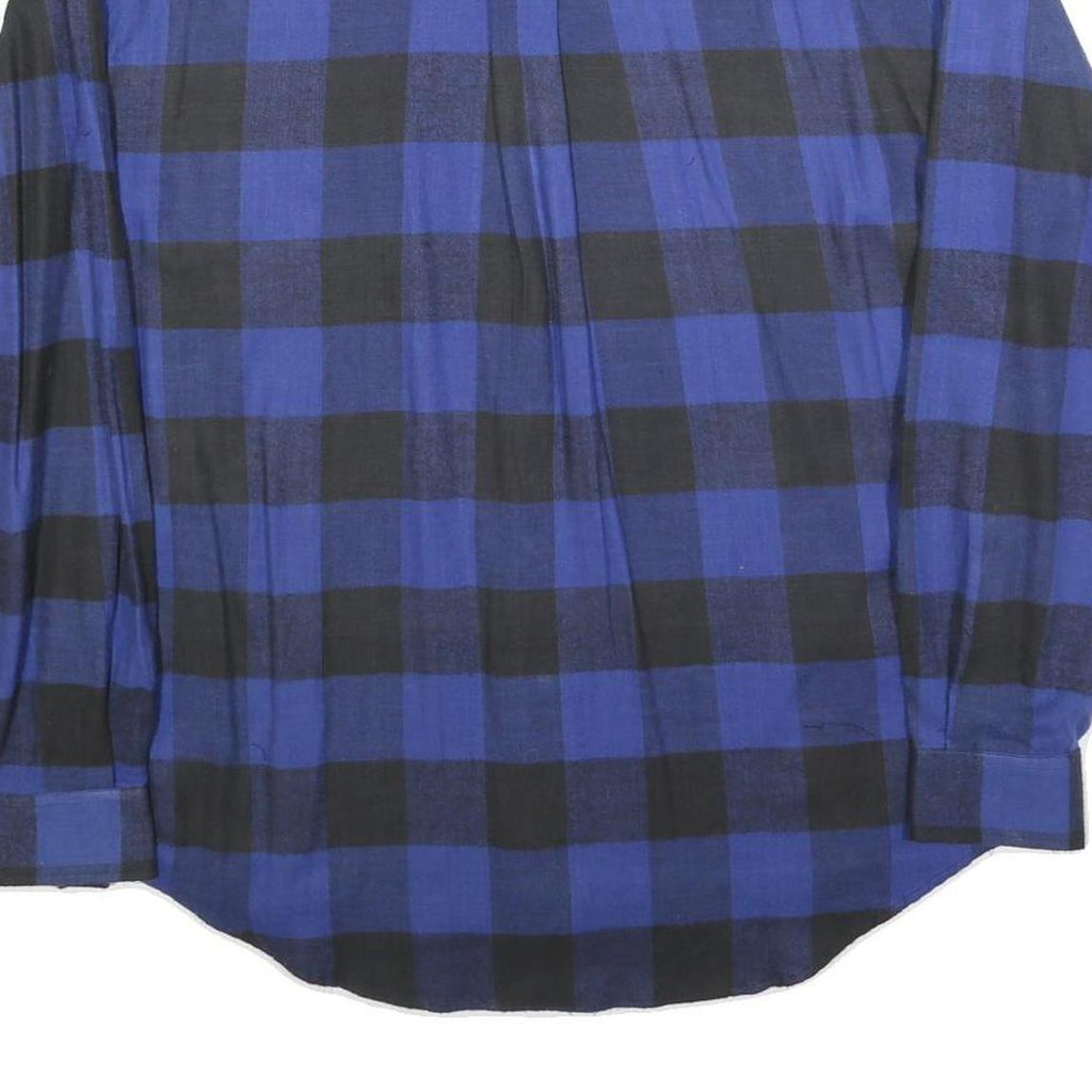 Mens Blue & Black Check Shirt L Long Sleeve Cotton Blend Casual