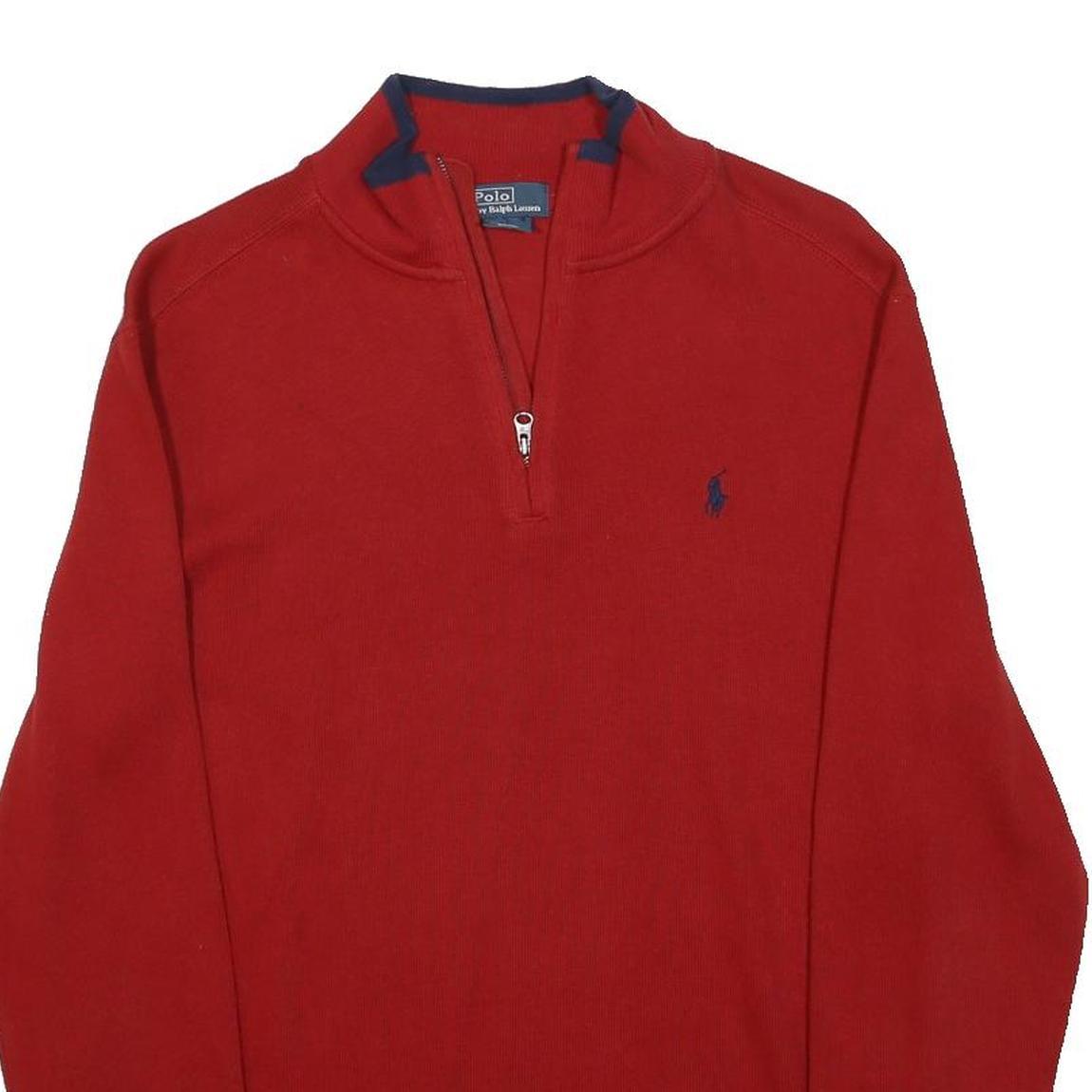 POLO RALPH LAUREN Mens Red Crew Neck Plain Basic Knit Jumper M Cotton
